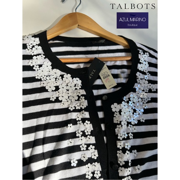 Talbots — Striped Cardigan w/ floral sequin •Cardigan con lentejuelas de flores• - Picture 7 of 8